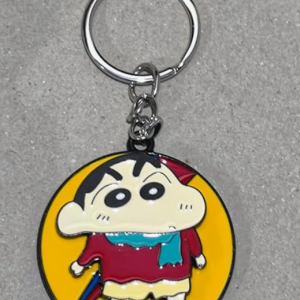 Crayon Shin-chan Cartoon Character Keychain, Round Metal Pendant, Yellow and Red