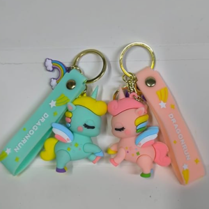 Colorful Unicorn Horse Keychains and Key Rings with Straps, Pack of 2