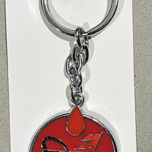 Premium Chinese Character Metal Keychain, Red Circle Design with Chain Link, Silver Ring