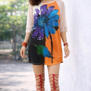 Vibrant Floral Printed Casual Tunic Top
