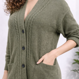 Olive Green Longline Cardigan Sweater