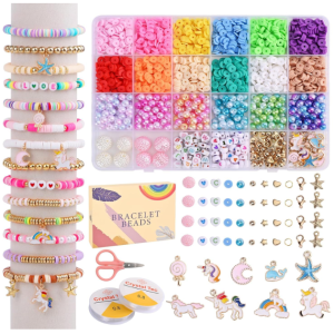 DALESSA Jewellery Making Kit Bracelet Making Kit Macaron Color for Bracelet Making Clay Beads Kit Letter with Unicorn Pendants