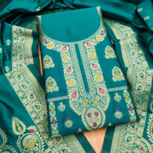 Floral Designer Silk Suit Set with Zari Border