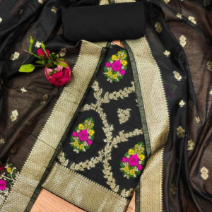 Women's Banarasi Silk Unstitched Salwar Suit Dress Material with Dupatta