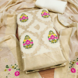 Women's Banarasi Silk Unstitched Salwar Suit Dress Material with Dupatta