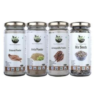 Organic Diet Herbal Nutrition Combo – Shatavari Powder 100g + Amla Powder 150g + Ashwagandha Powder 100g | Free Mix Seeds 150g