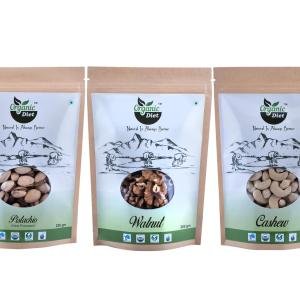 Organic Diet Dry Fruits Combo Pack – Pistachio & Cashew (250g) + Walnut (200g) | Premium Natural Handpicked Nuts | Healthy Snack & Gift Pack | Protein-Rich Superfood