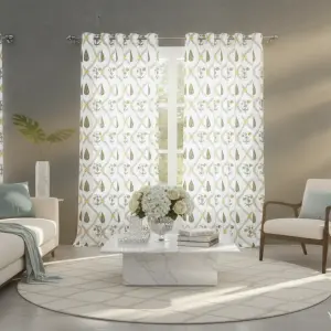 Pookalam Bloom Curtains – Rihaa Hand Block Printed in Yellow & Grey