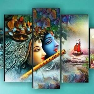 VIBHSA Radha Krishna Painting for Wall Decoration | Wall Frames for Home Decoration, Set of 5 (75 Cm X 43 Cm)(Multi)