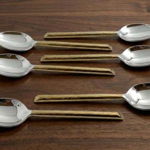 Vibhsa Stainless Steel Hammered Golden Cut Spoons Set of 6 | Handcrafted Luxury Dinner Spoons