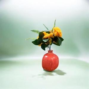 VIBHSA 5 Inch Red Ceramic Pomegranate Showpiece, Artificial Fruit Decor, Anar Shape Decorative Item for Home