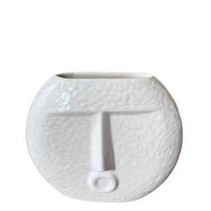 Vibhsa Modern Blowing Kiss Face Ceramic Vase - White Decorative Flower Pot for Home Decor, Living Room Table Centerpiece, Unique Office Desk Accent