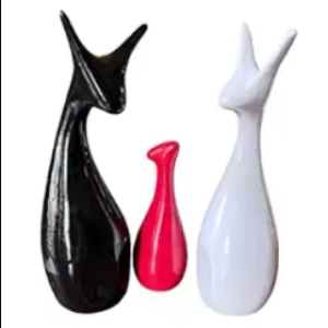 Home Decor Lucky Deer Statue Family Piano Finish Ceramic Figurines - (Set of 3, Red Black, White)