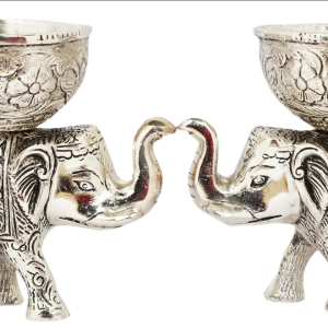 VIBHSA Metal Elephant Dry Fruit Bowl Showpiece Gold Polish for Your Home, Office Table Silver Pack of 2