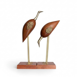 VIBHSA Wooden & Brass Saras Swan Crane Love Birds Showpiece