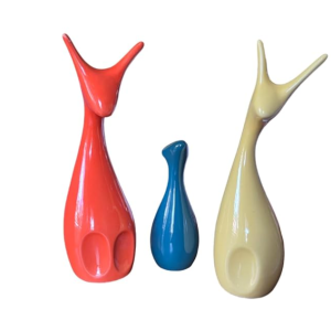 VIBHSA Home Decor Lucky Deer Family Matte Finish Ceramic Figures (Glossy Orange Yellow & Green - Set of 3)