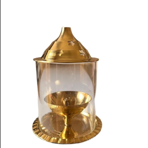 Vibhsa Brass Akhand Diya with Glass, Cotton Wick & Brass Cleaning Powder(5 Inches)