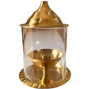 VIBHSA Brass Akhand Diya with Glass Cover for Pooja/Puja