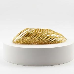 For Girl Child Gold-Plated Metal Bangles Set with Cutting Pattern, Metallic Gold Color with zori dots, Pack of 48Pieces