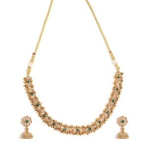 Gold-Plated Stone-Studded Necklace And Earrings Set