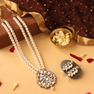 Zaveri Pearls or Kundan  Pearl Multi-Layer Necklace And Earrings Set