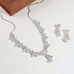 Women's Jewellery Set, Alloy Steel & Silver, Cubic Zirconia, Alloy, Floral & Fantasy Theme, Silver, Necklace & Earrings Set, Polished Finish