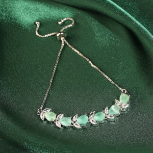 Rhodium Plated Silver-Toned Crystal AD Floral Link Adjustable Bracelet