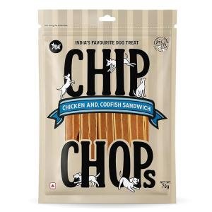 Chip Chops Chicken & Codfish Sandwich Dog Treats - 70g (Pack of 1) Healthy, Tasty, High-Protein Snacks for Training & Rewards | Suitable for All Breeds