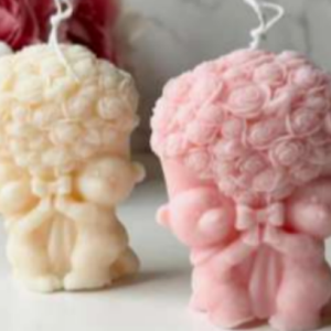 Teddy with Bouquet Candle | Pink and white (pack of 1)