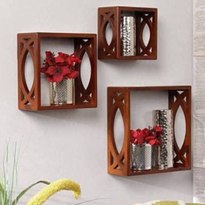 Wooden Wall Shelves Set | Decorative Floating Wall Rack | Open Shelf Design for Home Décor, Living Room & Bedroom