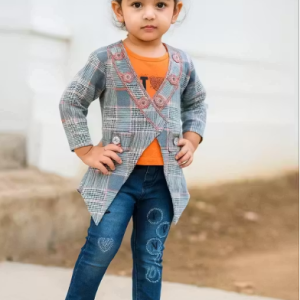 Bublee Dublee Trendy Girls 3-Piece Western Set of Top, Denim Jeans & Jacket