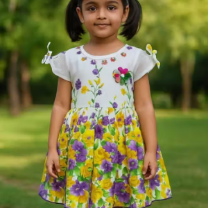 Bublee Dublee Girls Stylish Floral Printed Frock | Kids Casual & Party Wear Outfit