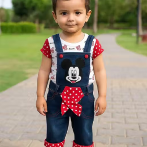 Bublee Dublee Kids Denim Dungarees With Half Sleeves Top Straps & Button Closures