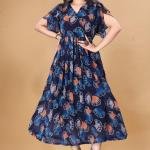 Georgette Long Maxi Dress Blue Colour