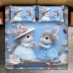 Sky Light Blue Colour 7D Mouse Printed Glace Cotton Super King Size 275x275cm Double Bed Sheet with 2 Pillow Covers