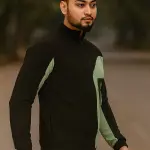 Light Green Lycra Blend Polyester Zipper Solid Full Sleeve Sports Jacket For Men