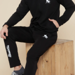 Black Polyester Zipper Printed Track Suit For Men