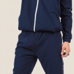 Blue Polyester Blend Full Zip Solid Track Suit For Men