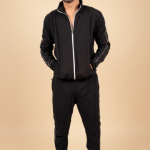 Blue Polyester Blend Full Zip Solid Track Suit For Men