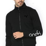 Black Polyester Blend Full Zip Solid Track Suit For Men