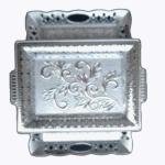 German Silver Coated Rectangle Serving Tray Set, Designer Fancy Tray with Floral Design, Pack of 2 (Big and Medium)