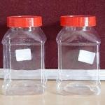 Square Plastic Storage Jars, 300ml, Transparent with Red Lid, Pack of 2