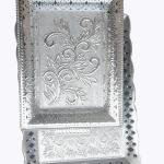 German Silver Coated Rectangle Serving Tray Set, Designer Fancy Tray with Floral Design, Pack of 2 (Big and Medium)
