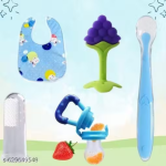 Baby Feeding & Care Combo | Bib, Finger Brush, Fruit Feeder, Teether & Spoon