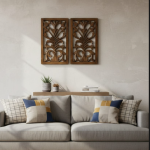 HANDICRAFT Wooden Panel, Wall Mounted Wooden Panel For Home Decor Set Of 2 Piece | Natural Brown Wall Hanging