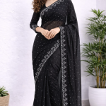 Elegant Black Embroidered Party Wear Saree