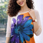 Vibrant Floral Printed Casual Tunic Top