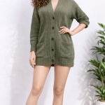 Olive Green Longline Cardigan Sweater