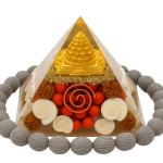 Laxmi Pyramid with Free Kamal gata mala and Free sri Yantra Laxmi Pyramid 90MM – Large Lakshmi Pyramid with Shree Yantra, Gomti Chakra, Rudraksha, Chirmi & Kaudi Shells