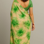 Elegant Floral Print Organza Saree, Green and Beige, Traditional Indian Wear, Casual Party Style silk saree